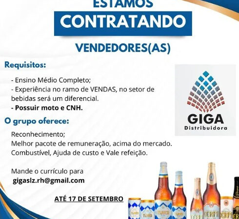 1 Vaga de emprego para Vendedor na empresa Giga Distribuidora em 12/09