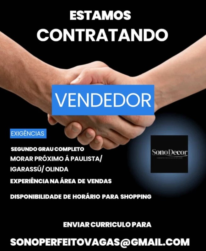 1 Vaga de emprego para Vendedor na empresa Sono Decor em 19/09