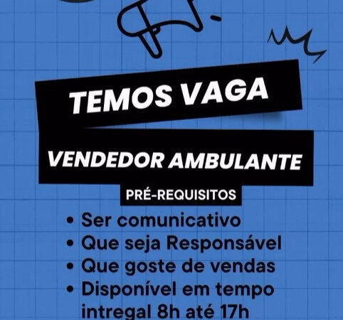 1 Vaga de emprego para Vendedor Ambulante sem experiência na empresa Restaurante Real Sabor em 12/09