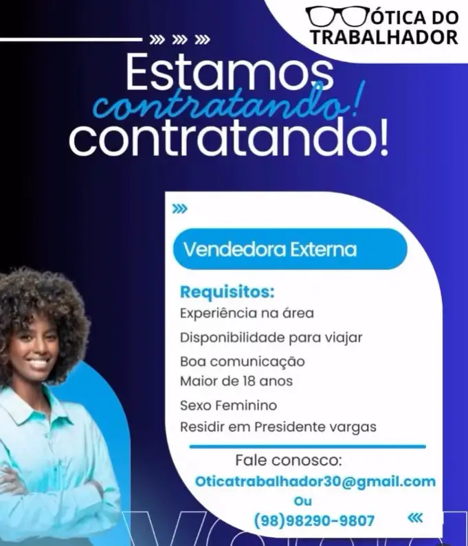 1 Vaga de emprego para Vendedor Externo na empresa Ótica do Trabalhador em 11/09