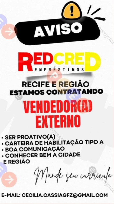 1 Vaga de emprego para Vendedor Externo sem experiência na empresa Red Cred Empréstimos em 24/09