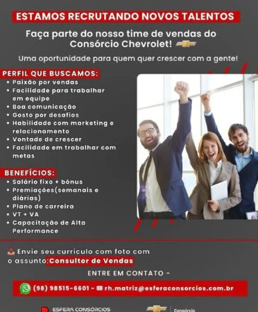 1 Vaga de emprego para Vendedor Interno sem experiência na empresa Chevrolet em 12/09