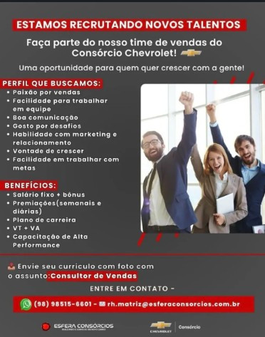 1 Vaga de emprego para Vendedor Interno sem experiência na empresa Chevrolet em 12/09