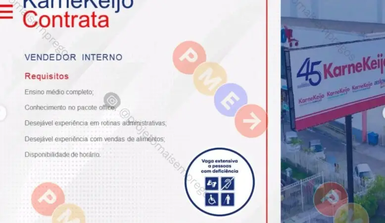 1 Vaga de emprego para Vendedor Interno sem experiência na empresa Karne Keijo em 10/09