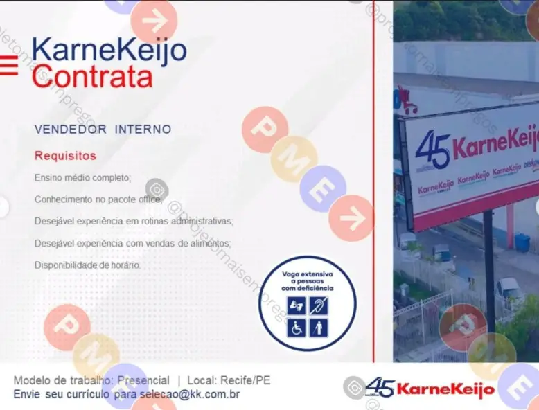1 Vaga de emprego para Vendedor Interno sem experiência na empresa Karne Keijo em 10/09