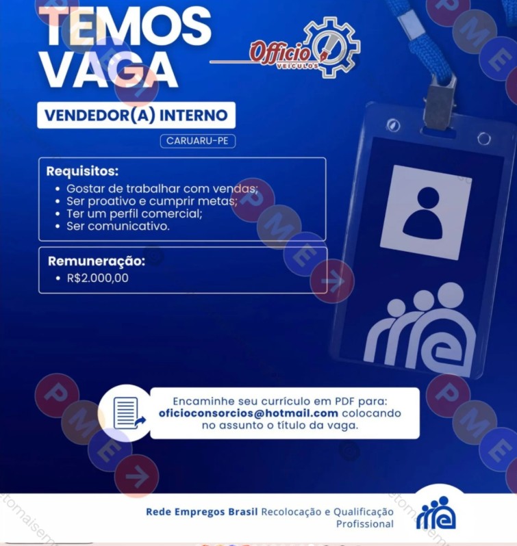 1 Vaga de emprego para Vendedor Interno sem experiência na empresa Rede Empregos Brasil em 27/09