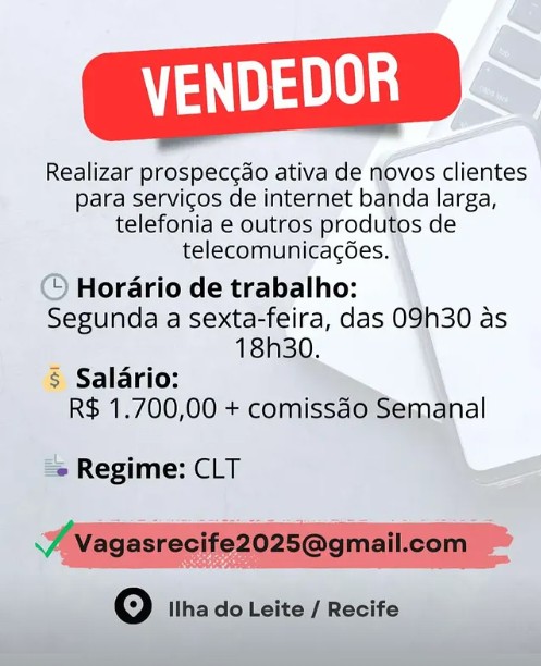 1 Vaga de emprego para Vendedor no Segmento de Internet em 24/09