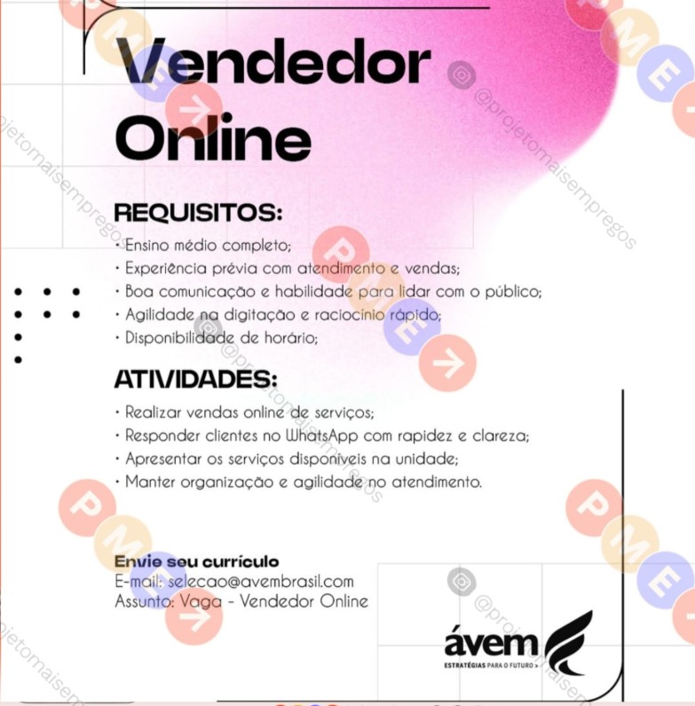1 Vaga de emprego para Vendedor Online na empresa Ávem em 23/09