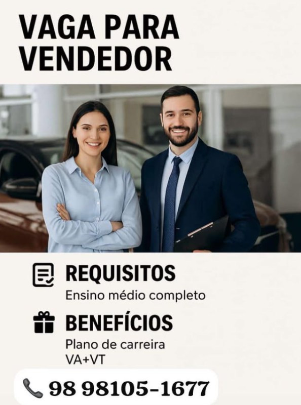 1 Vaga de emprego para Vendedor sem experiência no Segmento automotivo em 12/09