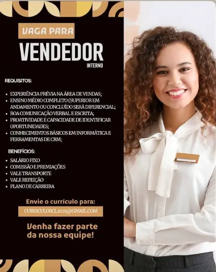 1 Vaga de emprego para Vendedor no Segmento comercial em 11/09