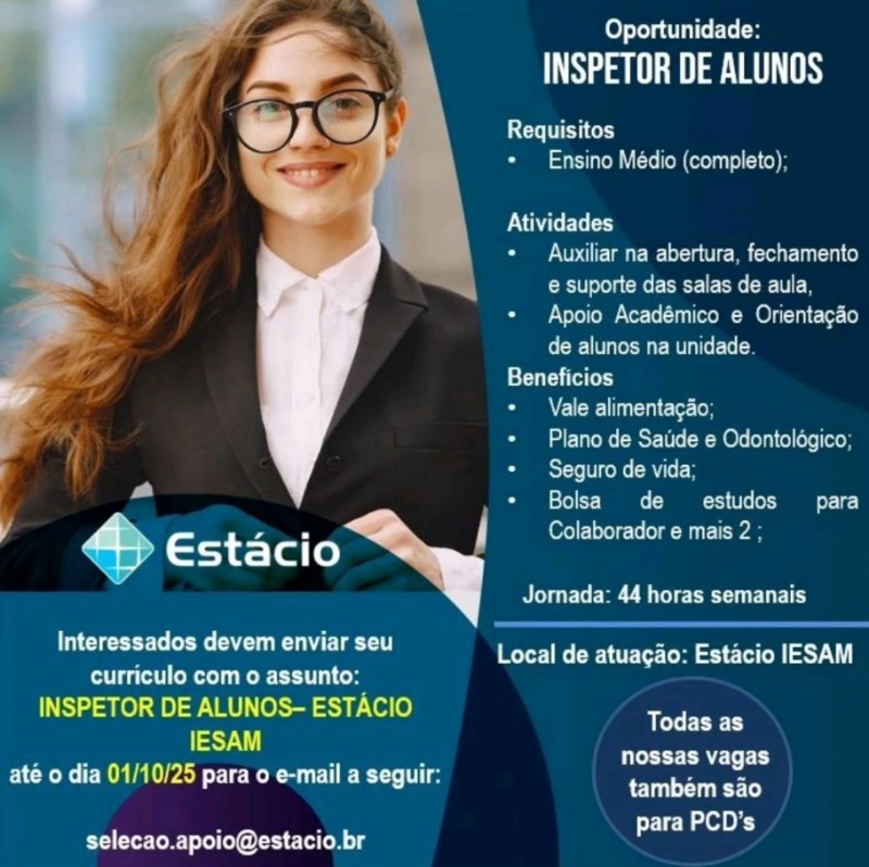 1 Vaga de emprego para Inspetor De Alunos na empresa Estácio em 01/10