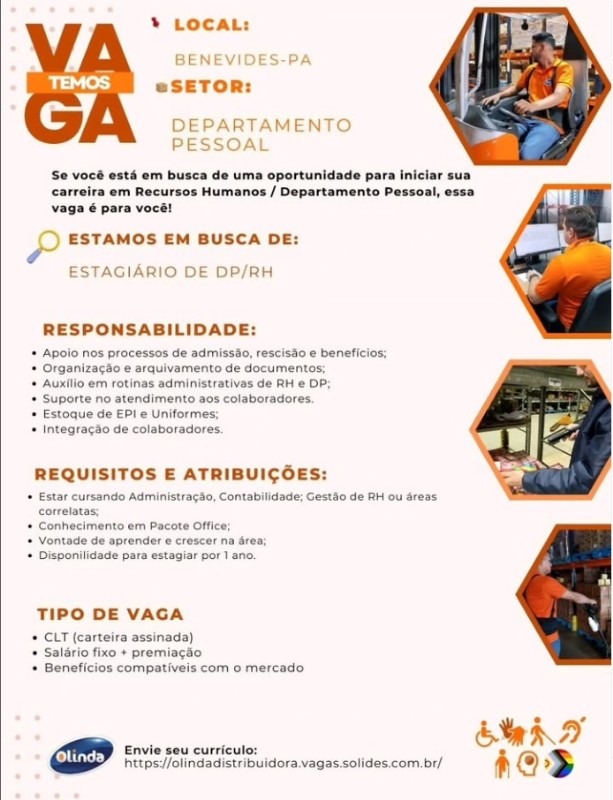 1 Vaga de emprego para Epartamento Pessoal na empresa Olinda em 01/10