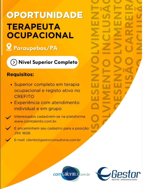 1 Vaga de emprego para Terapeuta Ocupacional na empresa Gestor em 01/10