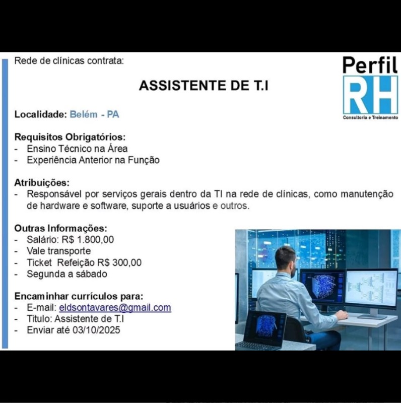 1 Vaga de emprego para Assistente De Ti na empresa Perfil RH em 01/10