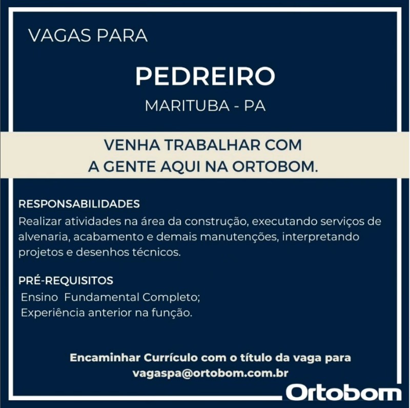 1 Vaga de emprego para Pedreiro na empresa Ortobom em 01/10